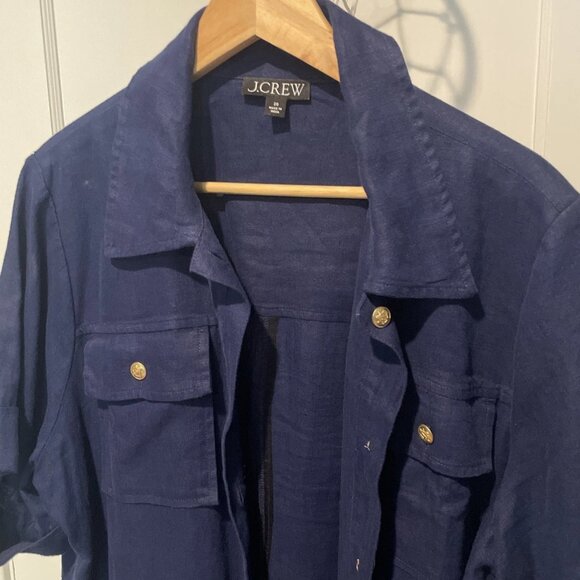 J.Crew Women's 20 Navy Blue Linen The Perfect Shirt Button Down Casual Shirt - Picture 1 of 4